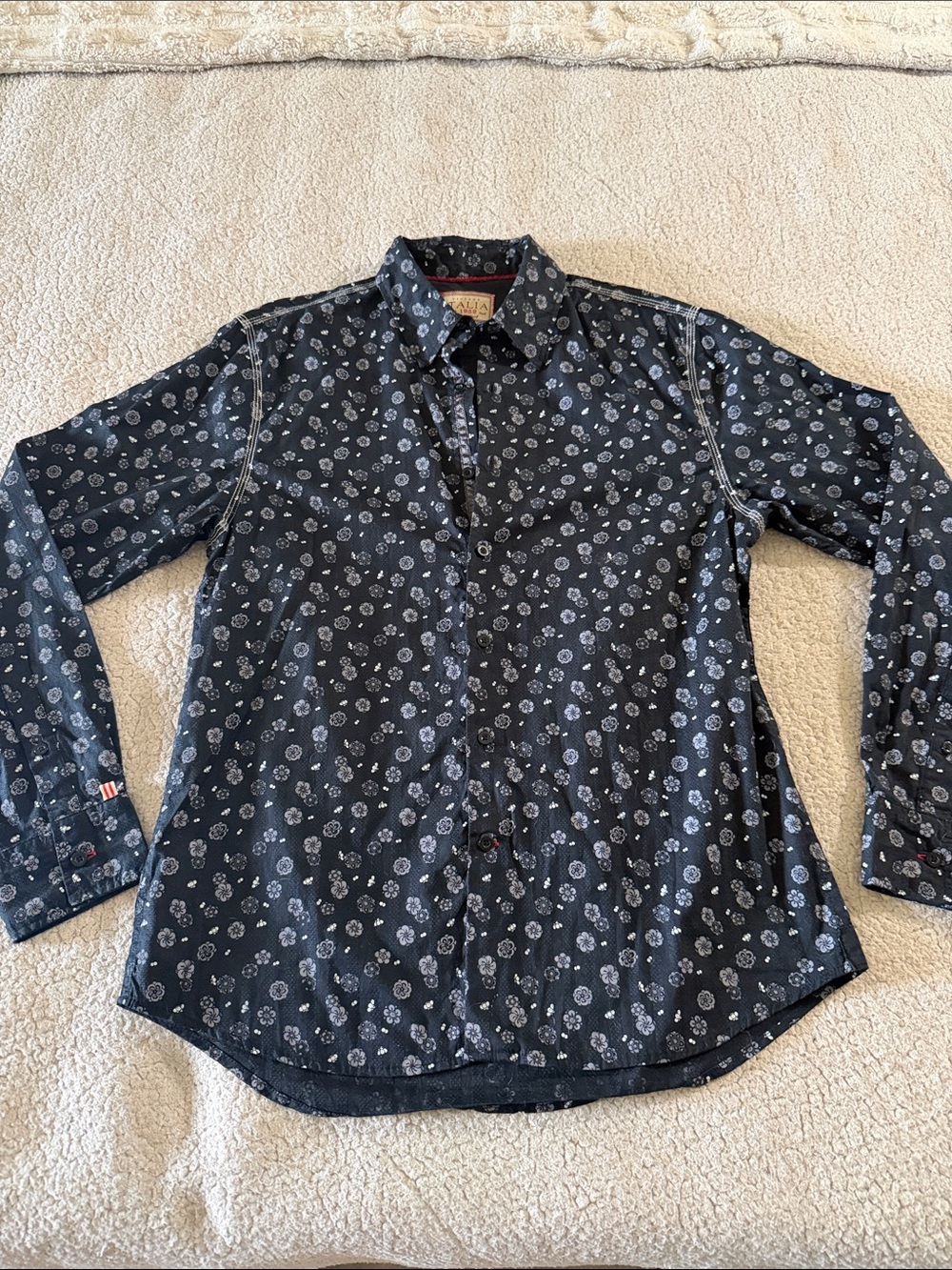 Vintage Italia 100% Cotton Men's Black Floral Print Casual Button-Down Shirt Med
